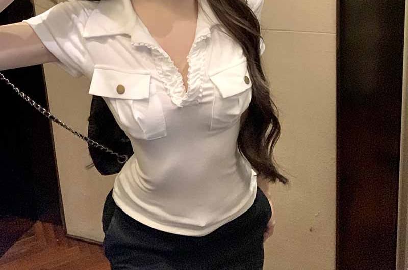 Short-Sleeve Slim Collar Fit Plain Tee