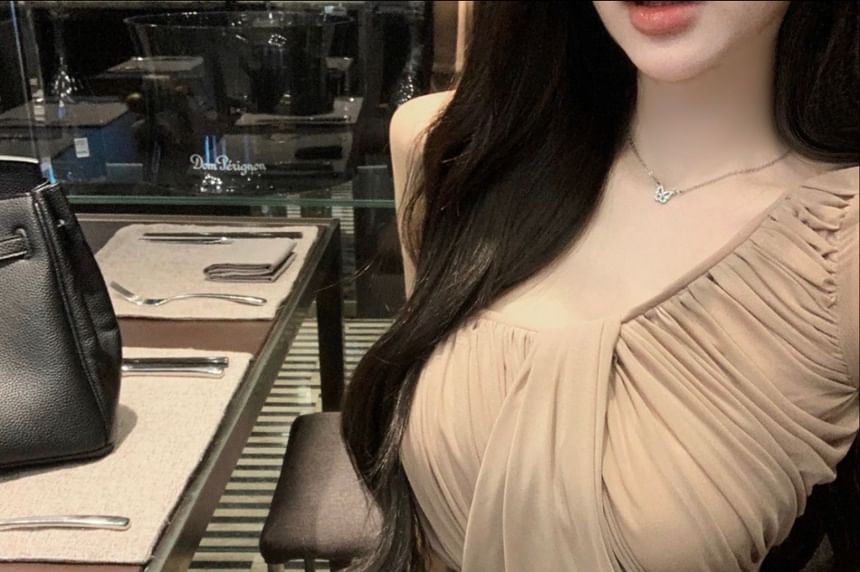 Asymmetrical Long-Sleeve Ruched Plain Off-Shoulder Neck Blouse