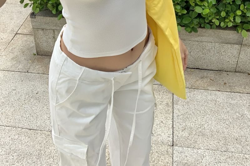 T-Shirt Slim Fit Crop Plain Ruched Short-Sleeve