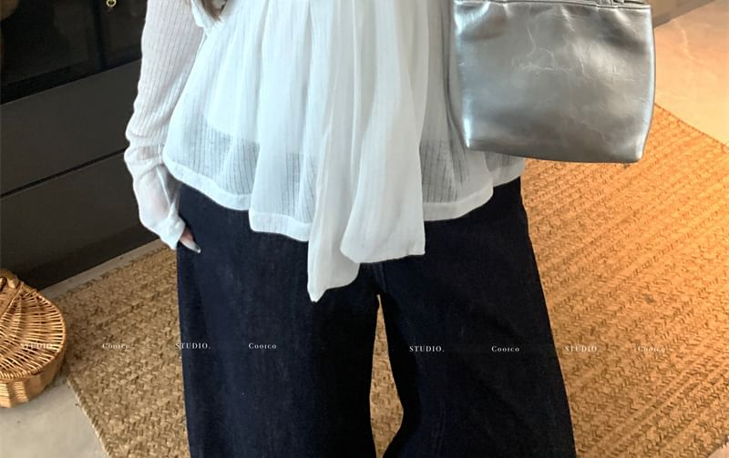 Bow Cardigan Plain Sweetheart Accent Crop Neck Top Button-Up / Tube Neckline Flowy Round