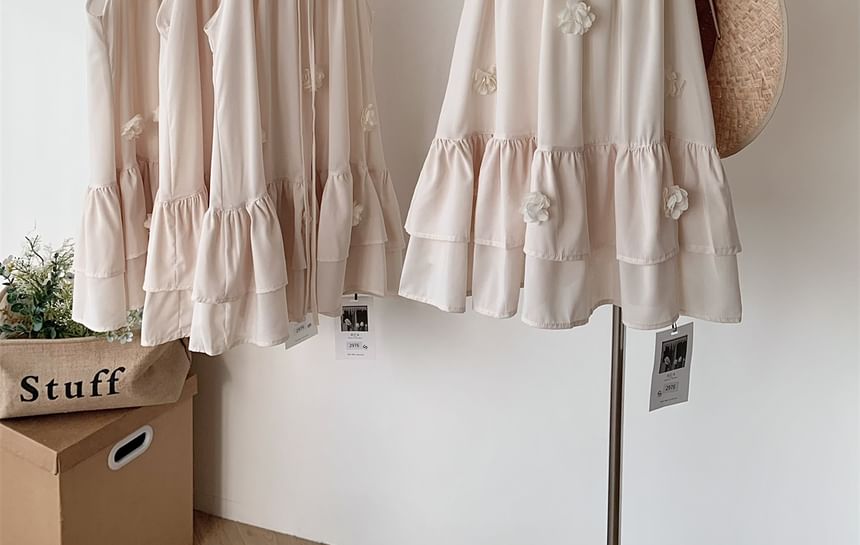 Detail Flower Ruffle Mini Halter Sundress Plain