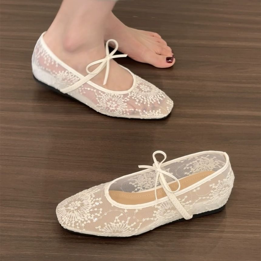Shoes Bow Mary Flat Mesh Jane