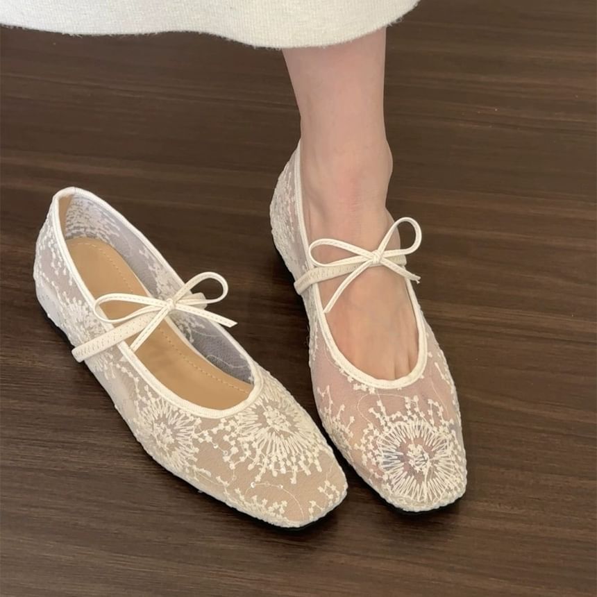 Shoes Bow Mary Flat Mesh Jane