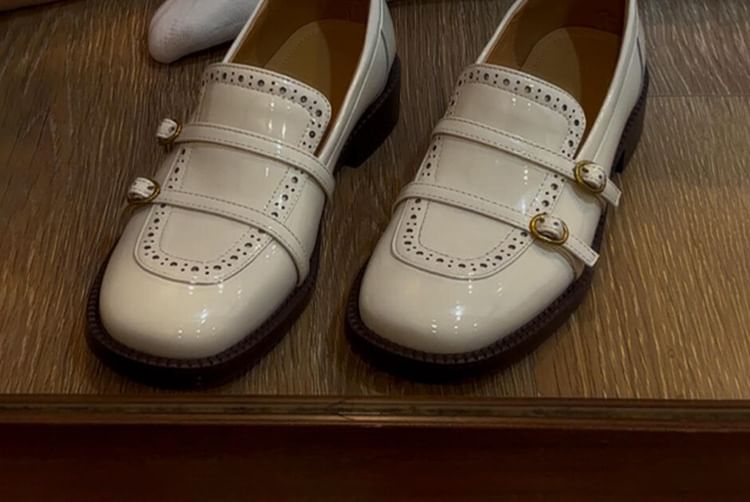 Chunky Leather Buckled Loafers Heel Faux