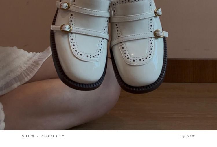 Chunky Leather Buckled Loafers Heel Faux