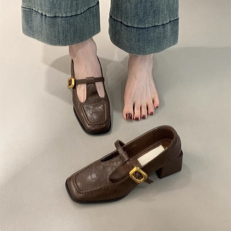 Mary Shoes Chunky Heel Square Toe Jane