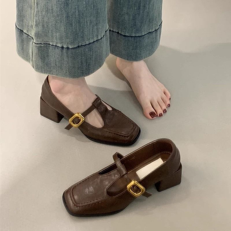 Mary Shoes Chunky Heel Square Toe Jane