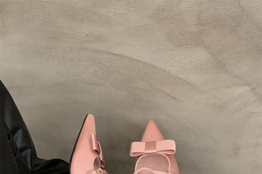 Pointed Toe Bow Chunky Heel Mary Jane Mules