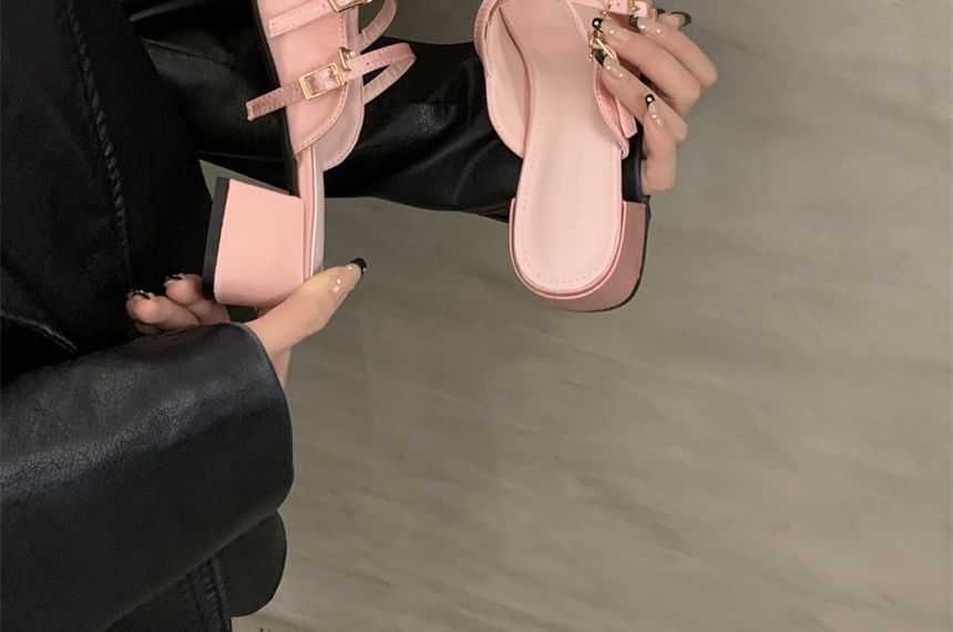 Pointed Toe Bow Chunky Heel Mary Jane Mules