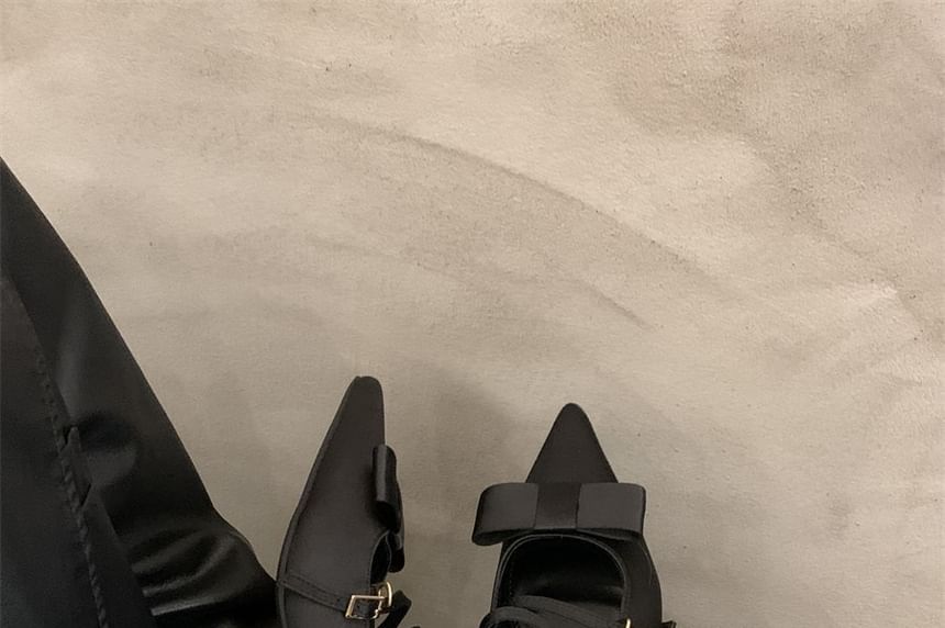 Pointed Toe Bow Chunky Heel Mary Jane Mules