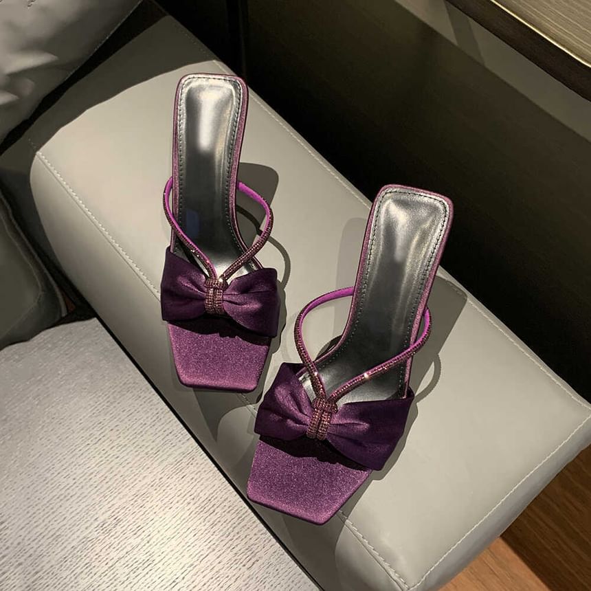 Rhinestone Sandals Heel Slide Bow Stiletto
