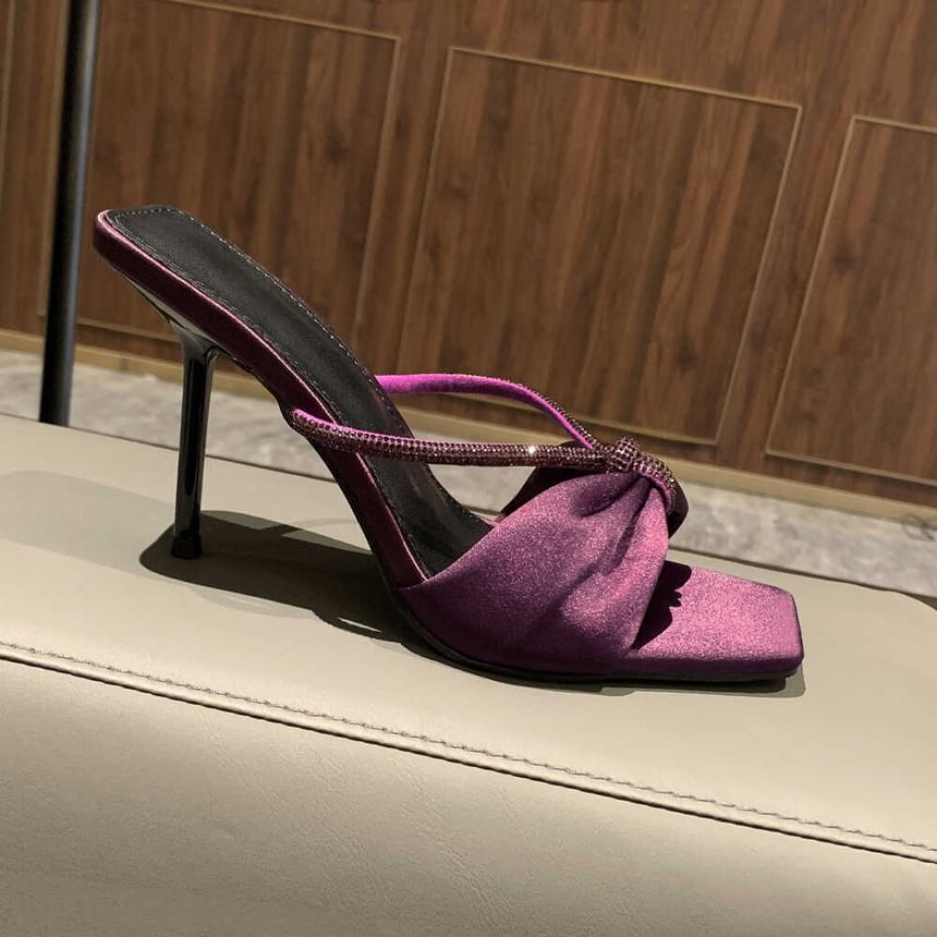 Rhinestone Sandals Heel Slide Bow Stiletto