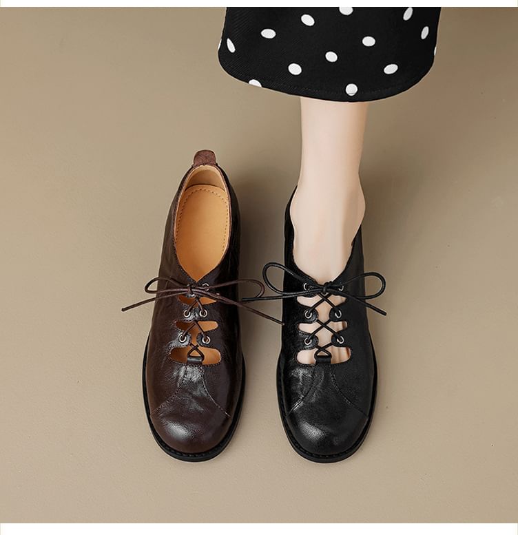 Faux Oxford Cutout Shoes Leather Lace-Up