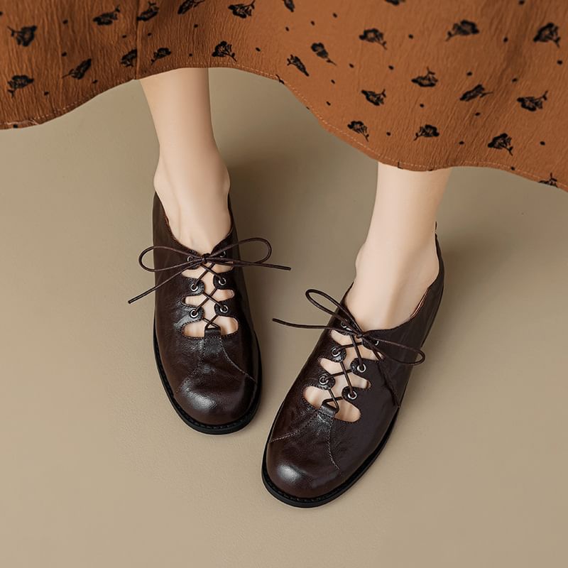 Faux Oxford Cutout Shoes Leather Lace-Up