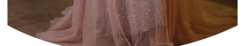 Wide Glitter A-Line Gown Floral Strap Evening