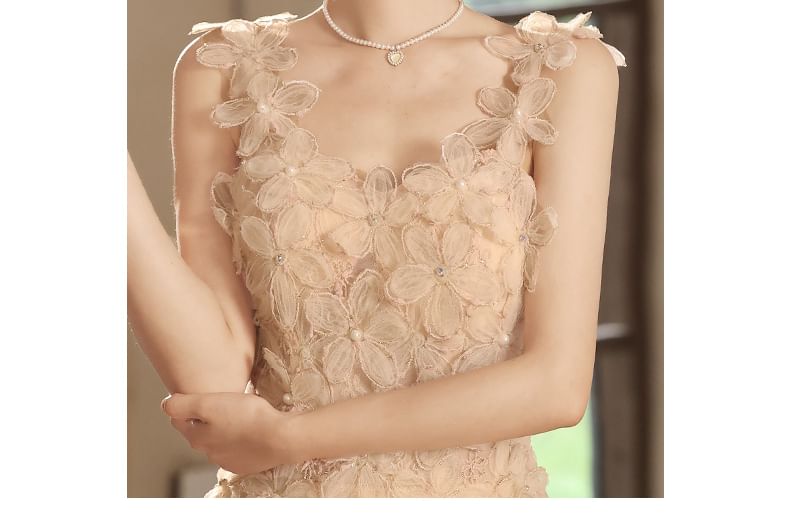 Evening Wide Strap A-Line Gown Floral