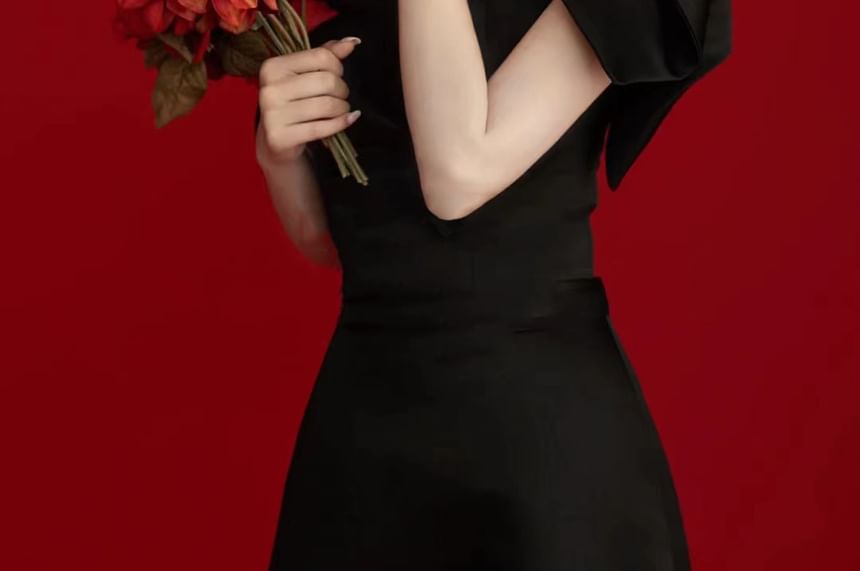 A-Line Gown Puff-Sleeve Off-Shoulder Bow Evening