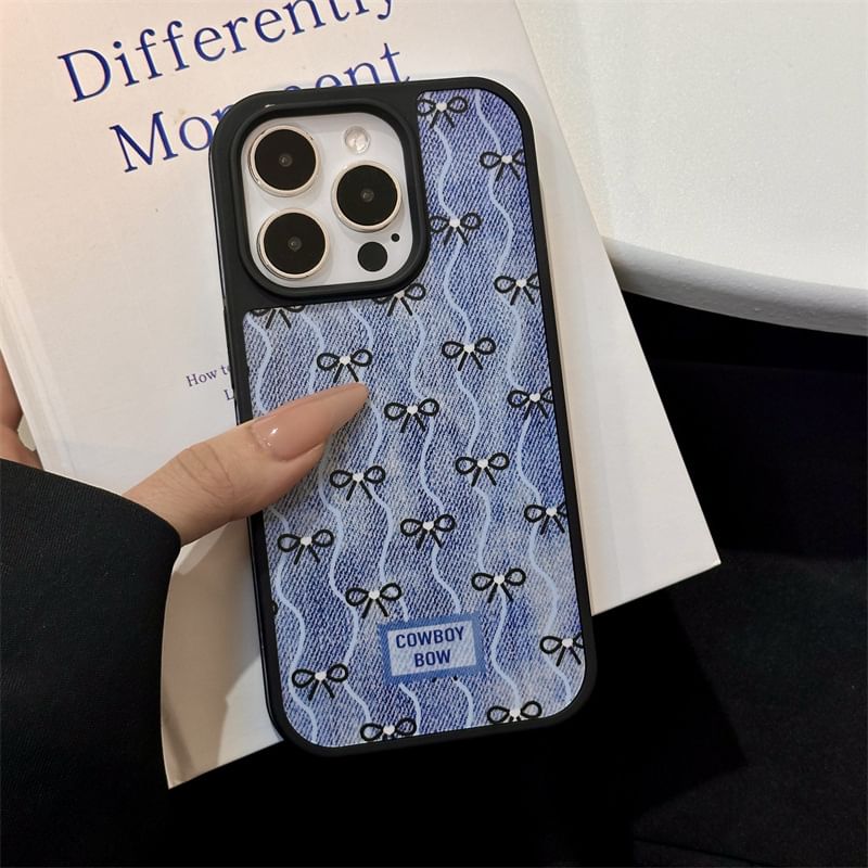 Phone Wavy Bow Denim Case