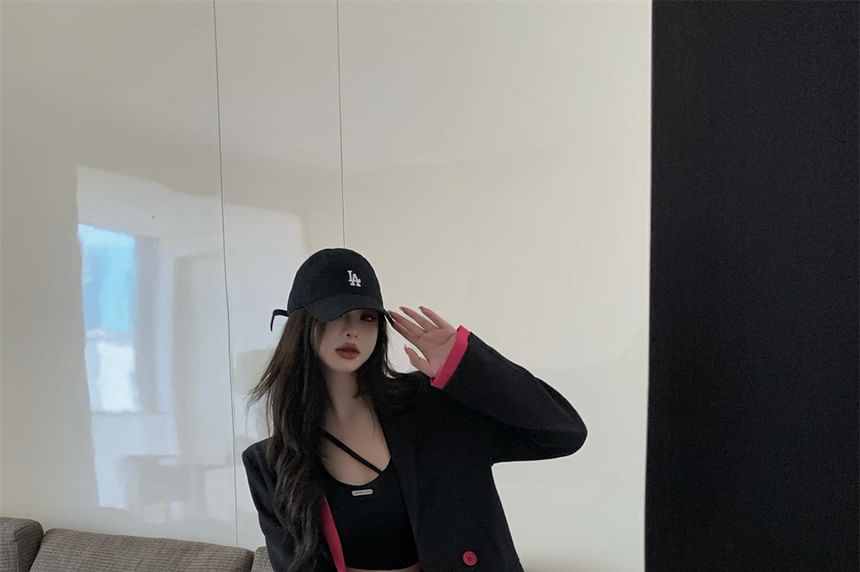 High Waist Plain Mini Pencil Skirt / Mock Two-Piece Notch Lapel Two Tone Blazer (Various Designs)