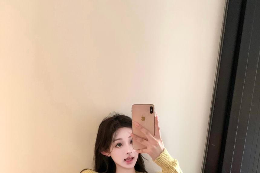 Drawstring Speckle Knit Cardigan Waist Top Pants Crop Tube / Hot Tie Front Perforated