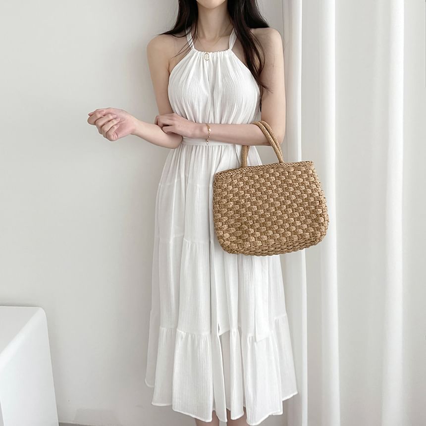 Tiered Midi A-Line Dress with Thin Straps