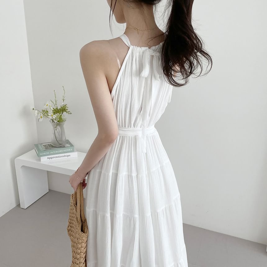 Tiered Midi A-Line Dress with Thin Straps