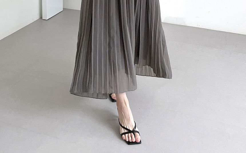 Maxi A-Line Dress with Thin Straps and Pleated Waist