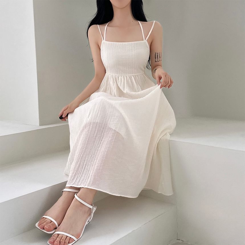 Cutout Midi A-Line Dress with Thin Straps