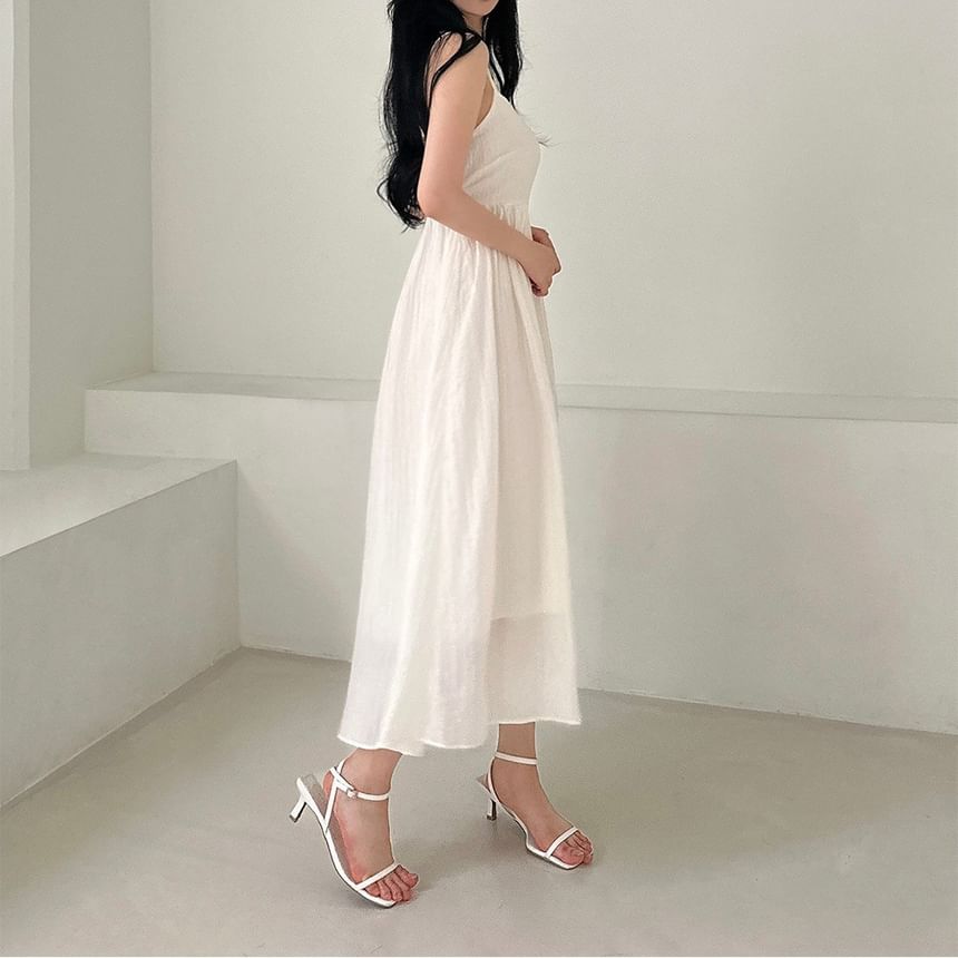 Cutout Midi A-Line Dress with Thin Straps
