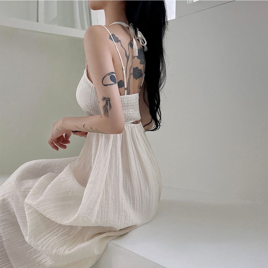 Cutout Midi A-Line Dress with Thin Straps