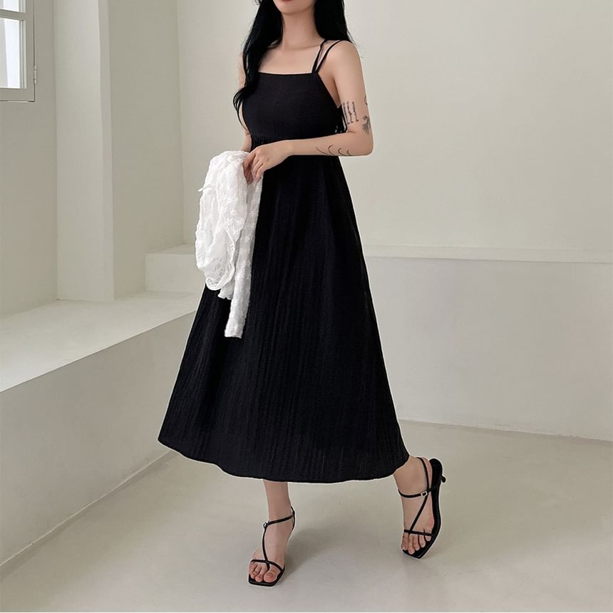 Cutout Midi A-Line Dress with Thin Straps
