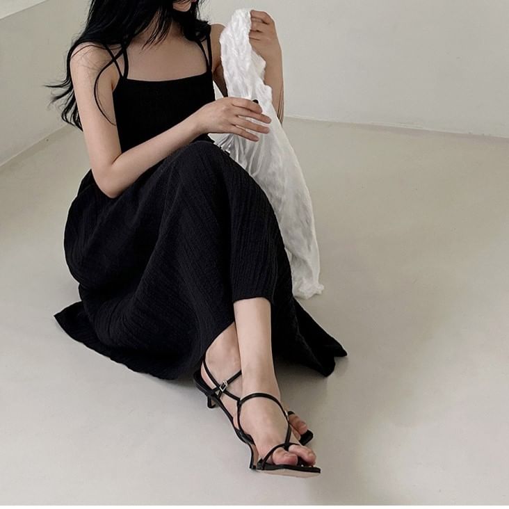 Cutout Midi A-Line Dress with Thin Straps