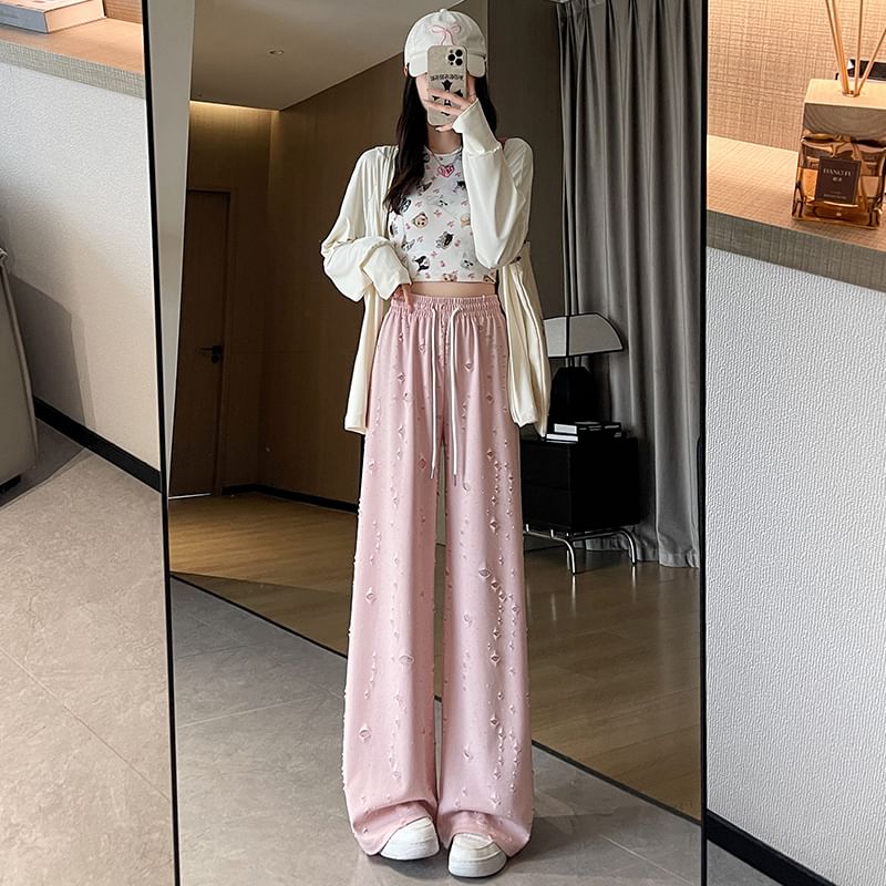 Designs) (Various Leg Pants Distressed Waist Drawstring Wide