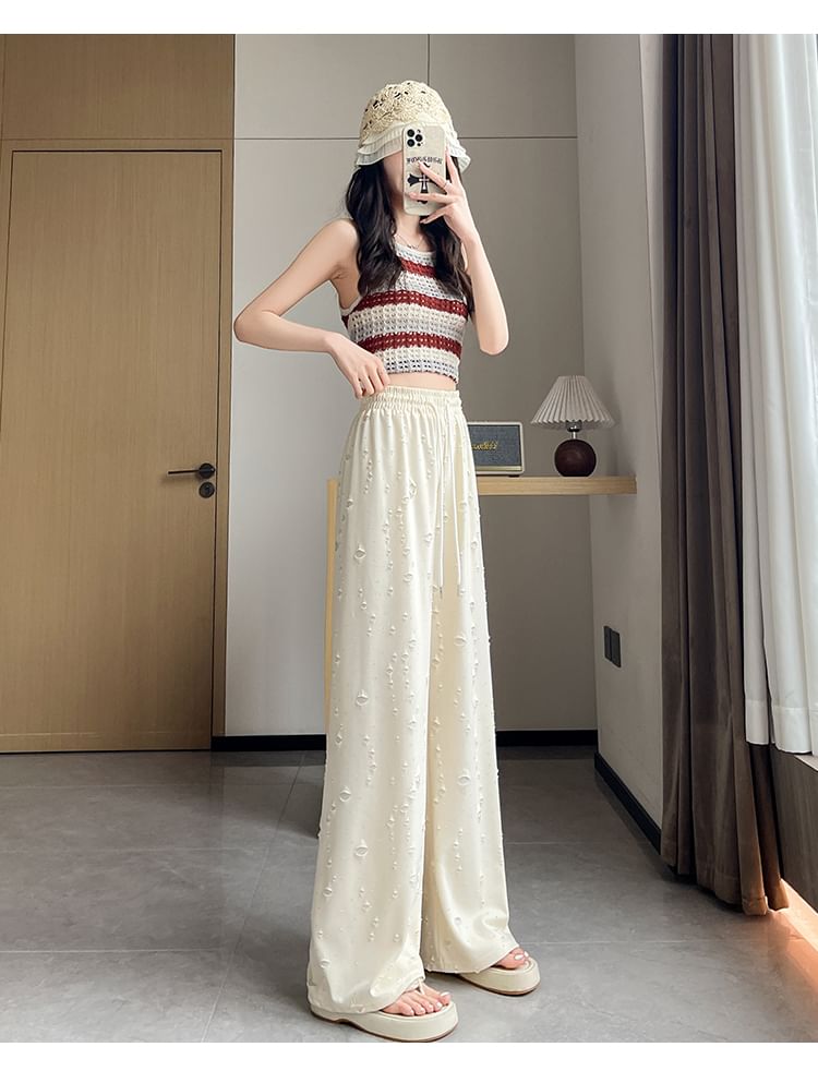 Designs) (Various Leg Pants Distressed Waist Drawstring Wide