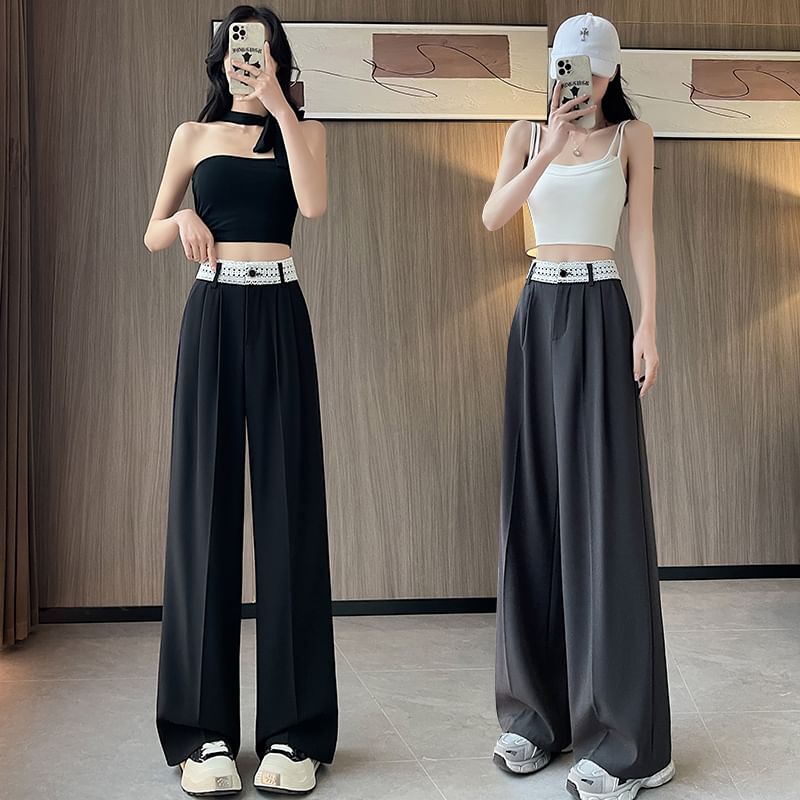 Wide High Rise Leg Lace Slacks Panel