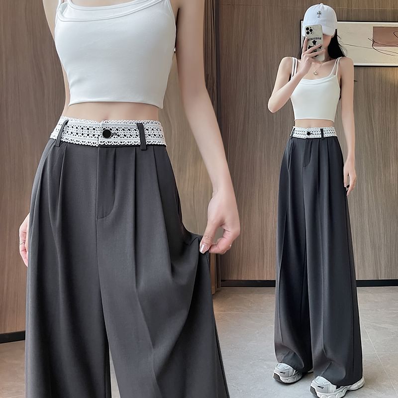 Wide High Rise Leg Lace Slacks Panel