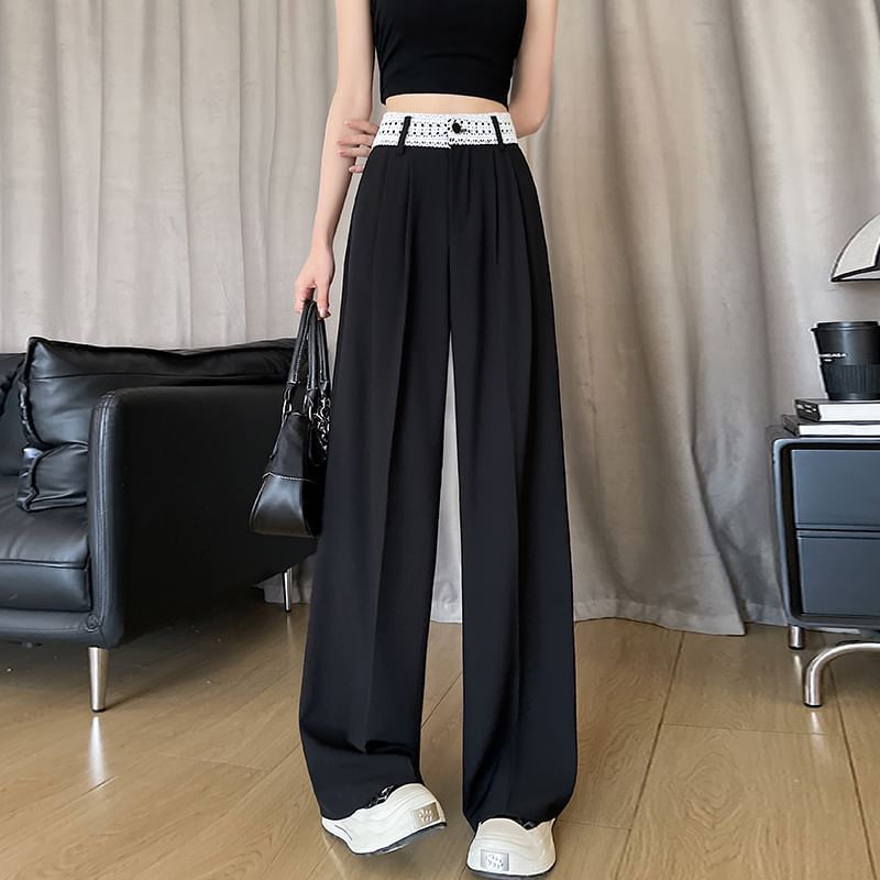 Wide High Rise Leg Lace Slacks Panel