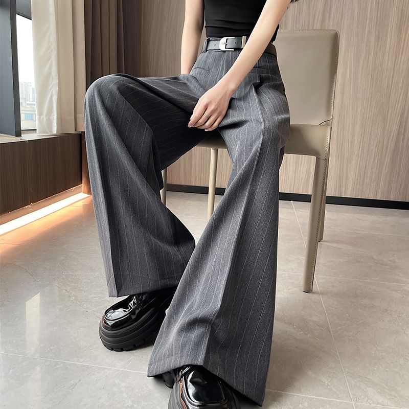 Leg High Wide Pinstriped Pants Dress Rise