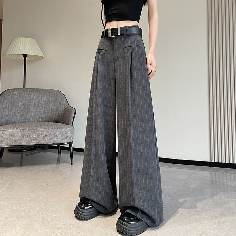 Leg High Wide Pinstriped Pants Dress Rise