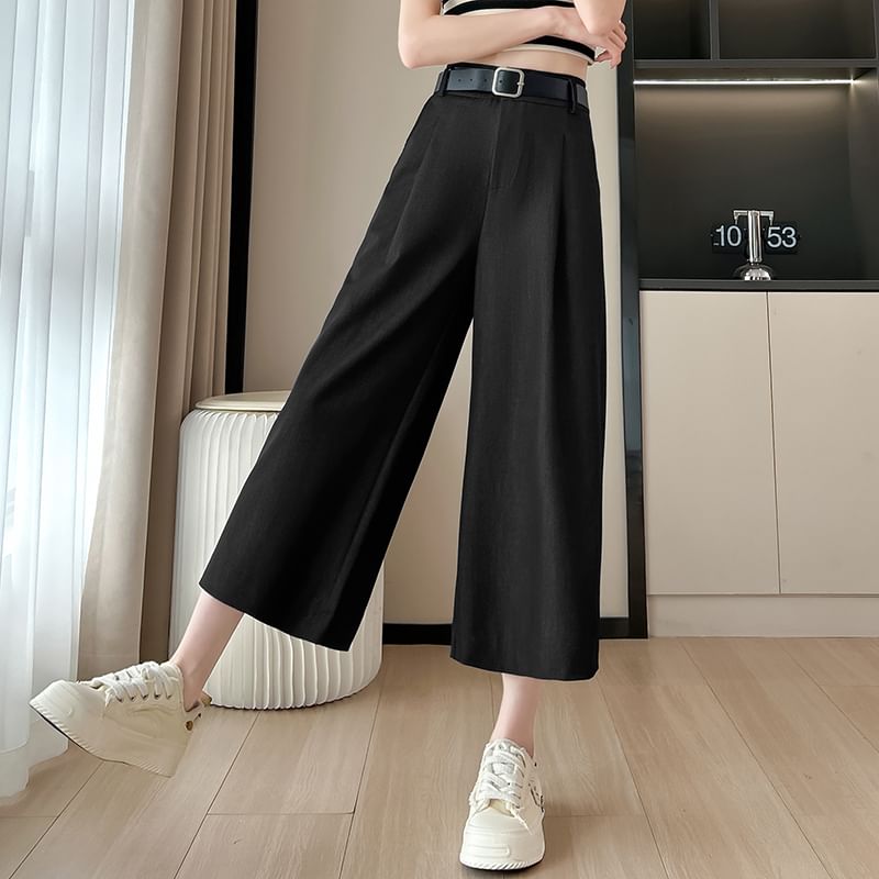 Waist High Plain Dress Capri Pants Leg Wide