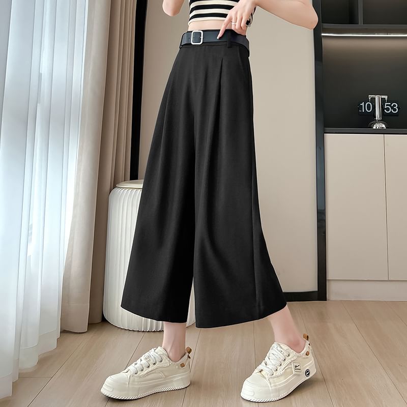 Waist High Plain Dress Capri Pants Leg Wide