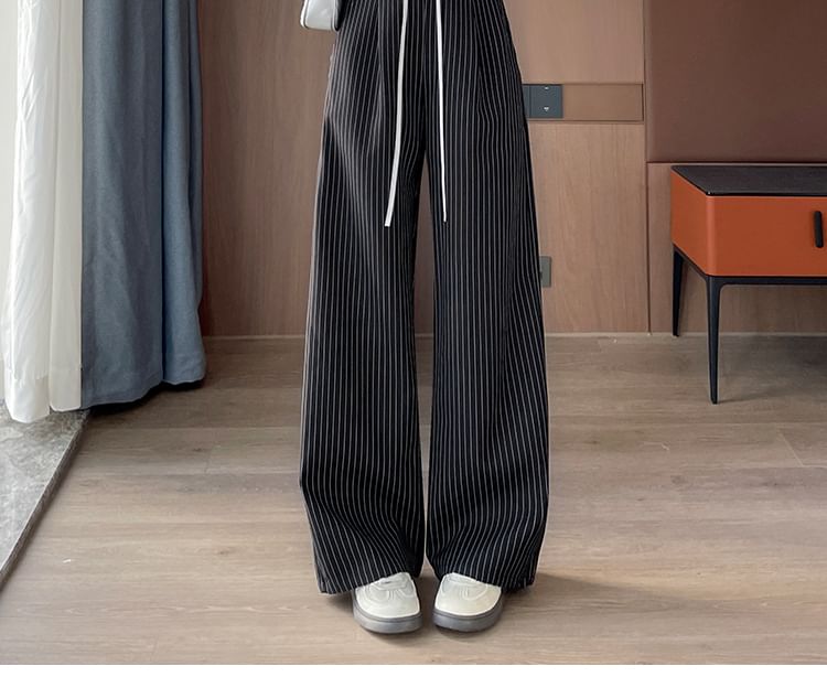 Pants Drawstring Designs) (Various Waist Wide Leg Pinstriped
