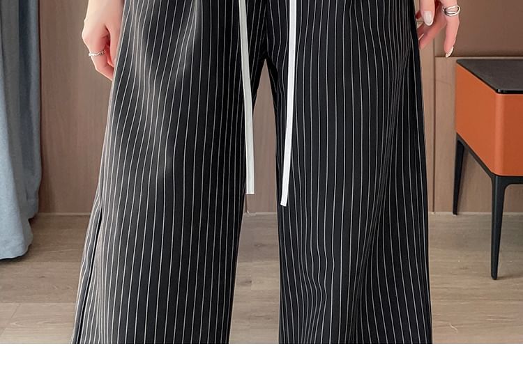 Pants Drawstring Designs) (Various Waist Wide Leg Pinstriped