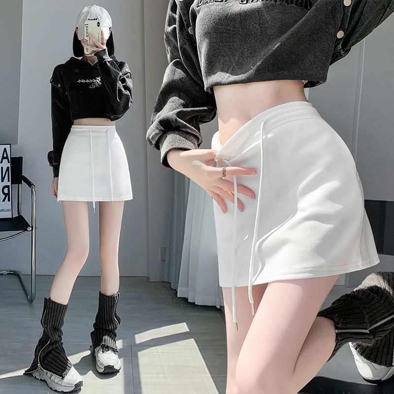 Plain Skort Drawstring Waist