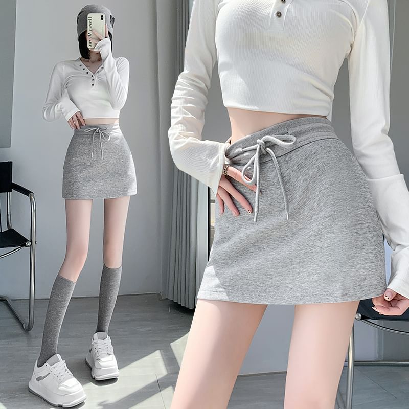Plain Skort Drawstring Waist