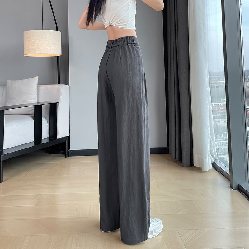 Leg Plain Slacks Wide High Rise (Various Designs)