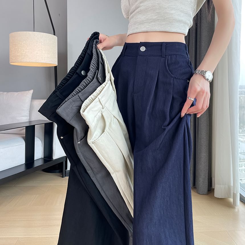 Leg Plain Slacks Wide High Rise (Various Designs)