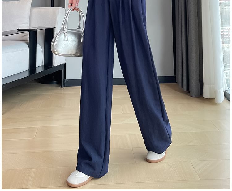 Leg Plain Slacks Wide High Rise (Various Designs)