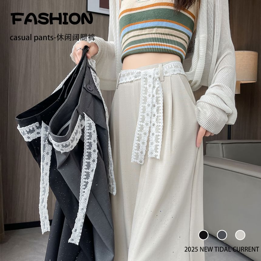 Pants Leg Designs) Wide Panel Lace (Various Sequin Waist Dress High