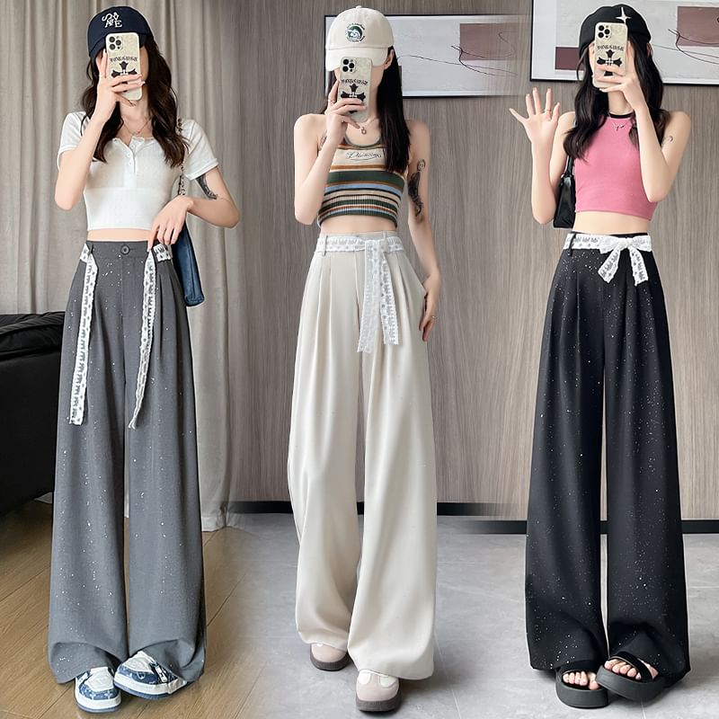 Pants Leg Designs) Wide Panel Lace (Various Sequin Waist Dress High